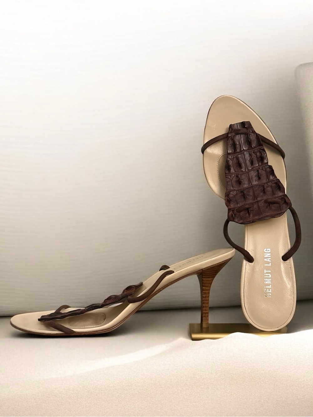 ✨Helmut•Lang Leather Croc-Embossed Heeled Sandals